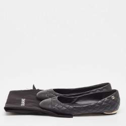 Pre Owned Chanel Black Quilted Leather CC Ballet Flats Size 37