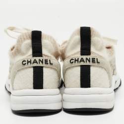 Chanel Grey/Beige Suede and Knit Fabric CC Low Top Sneakers Size 38.5