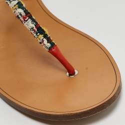Chanel Red Leather and Tweed  Thong CC Flat Sandals Size 39