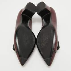 Pre Owned Chanel Burgundy/Black Leather Bow CC Pointed Toe Pumps Size 40