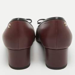 Pre Owned Chanel Burgundy/Black Leather Bow CC Pointed Toe Pumps Size 40