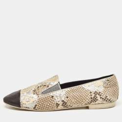 Chanel Tricolor Snakeskin and Leather Cap Toe CC Smoking Slippers Size 41