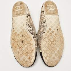 Chanel Tricolor Snakeskin and Leather Cap Toe CC Smoking Slippers Size 41