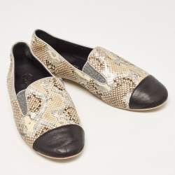 Chanel Tricolor Snakeskin and Leather Cap Toe CC Smoking Slippers Size 41