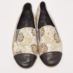 Chanel Tricolor Snakeskin and Leather Cap Toe CC Smoking Slippers Size 41
