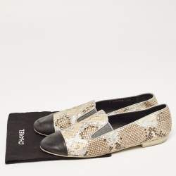 Chanel Tricolor Snakeskin and Leather Cap Toe CC Smoking Slippers Size 41
