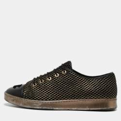 Pre Owned Chanel Black/Gold Mesh and Leather CC Cap Toe Lace Up Sneakers Size 40