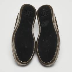 Pre Owned Chanel Black/Gold Mesh and Leather CC Cap Toe Lace Up Sneakers Size 40