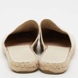 Pre Owned Chanel Black/White Leather CC Cap Toe Espadrille Flat Mules Size 41