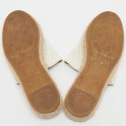 Pre Owned Chanel Black/White Leather CC Cap Toe Espadrille Flat Mules Size 41