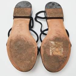 Pre Owned Chanel Black Canvas Pearl Embellished Thong Flat Sandals Size 37