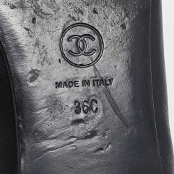 Pre Owned Chanel Black/Silver Leather CC  Cap Toe Ballet Flats Size 36