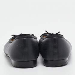 Chanel Black/Silver Leather CC  Cap Toe Ballet Flats Size 36