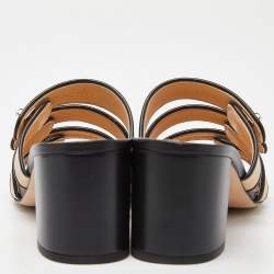 مملوكة مسبقًا Chanel Beige/Black Leather CC Turn Lock Block Heel Slide Sandals Size 40