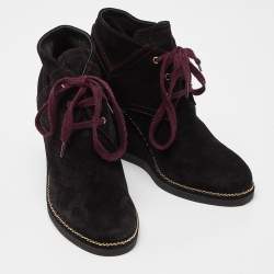 Chanel Black Suede Chain Link CC Wedge Boots Size 39