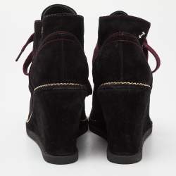 Chanel Black Suede Chain Link CC Wedge Boots Size 39