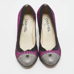 Chanel Silver/Pink Lace Foil Leather CC Cap Toe Pumps Size 40