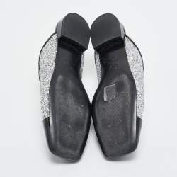 Chanel Silver/Black Coarse Glitter and Patent Cap Toe CC Mules Size 40