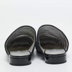 Chanel Silver/Black Coarse Glitter and Patent Cap Toe CC Mules Size 40