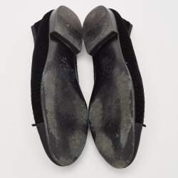 Pre Owned Chanel Black Velvet And Canvas Cap CC Ballet Flats Size 37