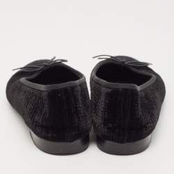 Pre Owned Chanel Black Velvet And Canvas Cap CC Ballet Flats Size 37