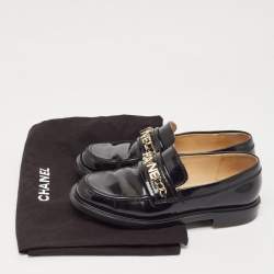 Pre Owned Chanel Black Leather Logo Slip On Loafers Size 36