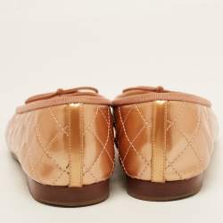 Pre Owned Chanel Metallic Orange Quilted Patent Leather CC Bow Ballet Flats Size 40
