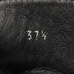 Pre Owned Chanel Black Leather Quilted Leather CC Lace Up Boots Size 37.5