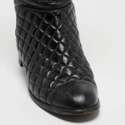 Chanel Black Quilted Leather CC Mid Calf Boots Size 39