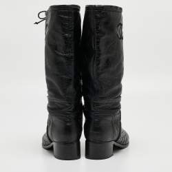 Chanel Black Quilted Leather CC Mid Calf Boots Size 39