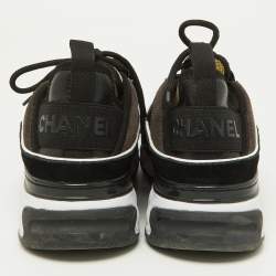 Pre Owned Chanel Black/White Suede and Knit Fabric CC Low Top Sneakers Size 40