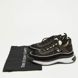 Pre Owned Chanel Black/White Suede and Knit Fabric CC Low Top Sneakers Size 40