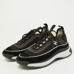Pre Owned Chanel Black/White Suede and Knit Fabric CC Low Top Sneakers Size 40