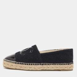 Chanel Black Tweed and Patent CC Espadrille Flats Size 39