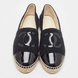 Chanel Black Tweed and Patent CC Espadrille Flats Size 39