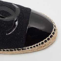 Chanel Black Tweed and Patent CC Espadrille Flats Size 39