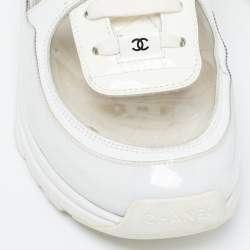 Chanel Off White Patent Leather and PVC CC Low Top Sneakers Size 41