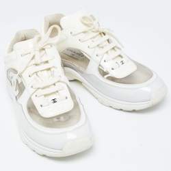 Chanel Off White Patent Leather and PVC CC Low Top Sneakers Size 41
