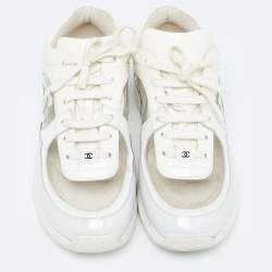 Chanel Off White Patent Leather and PVC CC Low Top Sneakers Size 41