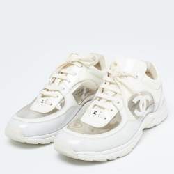 Chanel Off White Patent Leather and PVC CC Low Top Sneakers Size 41