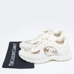 Chanel Off White Patent Leather and PVC CC Low Top Sneakers Size 41