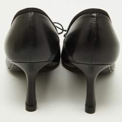 Pre Owned Chanel Black Leather and Patent Leather Bow CC Cap Toe Pumps Size 36