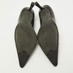 Pre Owned Chanel Black Leather and Patent Leather Bow CC Cap Toe Pumps Size 36