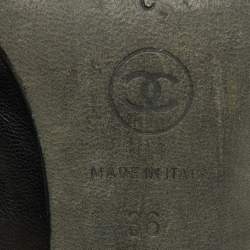 Pre Owned Chanel Black Leather and Patent Leather Bow CC Cap Toe Pumps Size 36