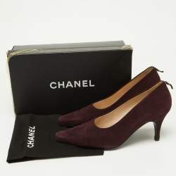 Chanel Dark Plum Suede Cap Toe Pumps Size 37.5