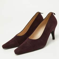 Chanel Dark Plum Suede Cap Toe Pumps Size 37.5