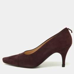 Chanel Dark Plum Suede Cap Toe Pumps Size 37.5