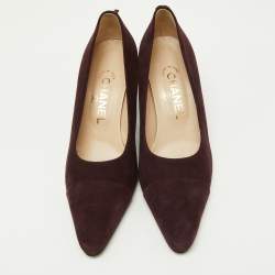 Chanel Dark Plum Suede Cap Toe Pumps Size 37.5