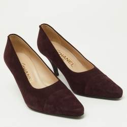 Chanel Dark Plum Suede Cap Toe Pumps Size 37.5