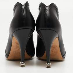 Chanel Black Leather CC Pearl Embellished Open Toe Booties Size 36.5